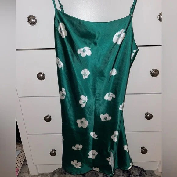 strapless open back dress GREEN AND PINK PRINTED SATIN MINI DRESS – bymollie main image 1